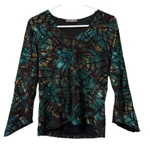 Suzie‎ Couture Blouse Size Petite Large PL Y2K Fairy Whimsigoth Floral Festival